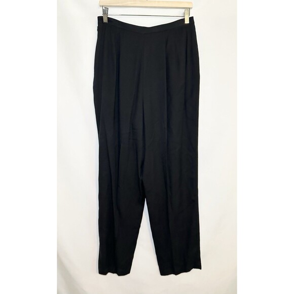 Valerie Stevens Pure 100% Silk Black Dress Pants Pleated Career Retro Women's 12 - Picture 2 of 10